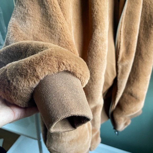 Free People Turn Up Zip Off Hoodie Brown Faux Fur Teddy Jacket - Picture 7 of 13